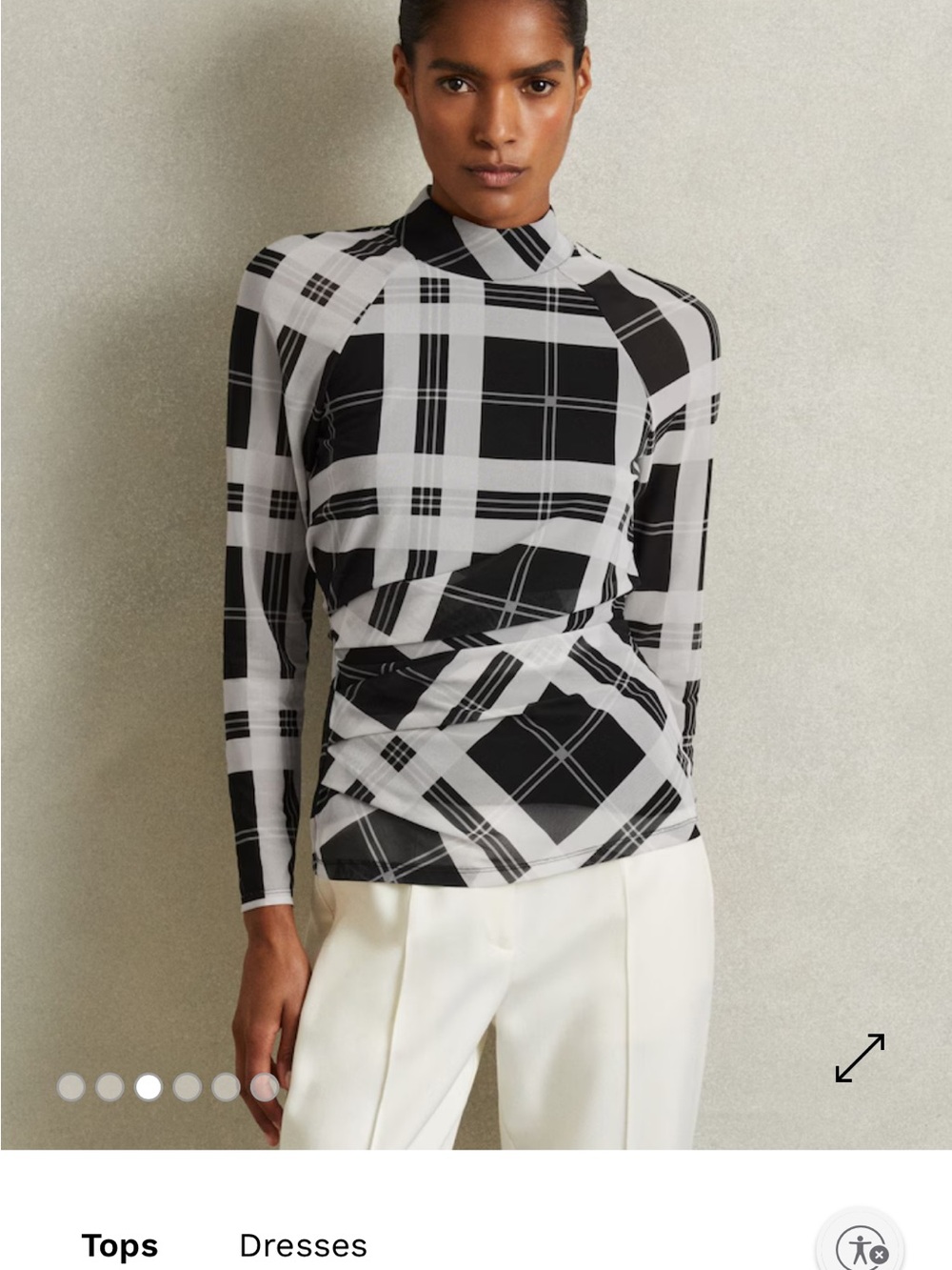 Reiss Danna Checked Ruched Top NWT Black/White Tartan Mesh US10 UK14